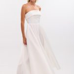 FOR YOU FASHION Λευκό Γυναικείο Σατέν Μίντι Strapless Φόρεμα σε Άλφα Γραμμή